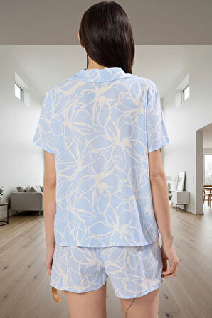 Yazlık Çiçekli Shally Dokuma Viskon Pijama Takımı Oversize Profesyonel Görünüm Özel Tasarım