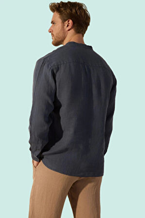 Erkek Keten Basic Gömlek Hakim Yaka Uzun Kollu Rahat Günlük Kullanım Yaz Aylarının Vazgeçilmezi