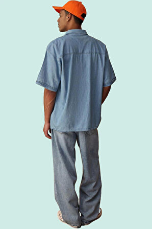 Erkek Denim Gömlek Pamuk Kısa Kollu Günlük Casual Basic Kalıp Hafta Sonu Dayanıklı Malzeme