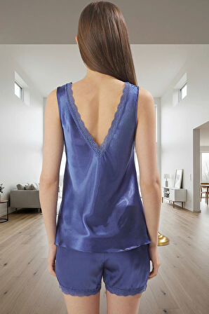 Dokuma Saten Pijama Takımı Dantel Detaylı Rahat Kalıp Ev Giyim Uzun Ömürlü