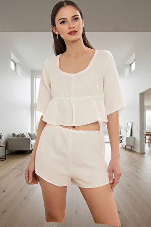 Rahat Müslin Pijama Takımı %100 Pamuk Yazlık Lounge Seti Zarifane Tasarım Dayanıklı Malzeme