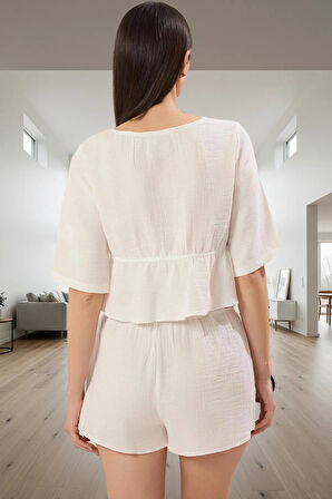 Rahat Müslin Pijama Takımı %100 Pamuk Yazlık Lounge Seti Zarifane Tasarım Dayanıklı Malzeme