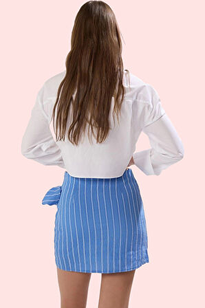 Kadın Kısa Boy Çizgili Şort Etek Rahat Günlük Ve Yazlık Kombin Hafta Sonu Kaliteli Malzeme