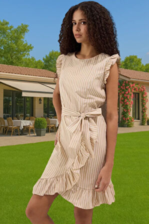 A line Mini Çizgili Elbise Rahat Poplin Kumaş Yazlık Mükemmel Uyum Rahat Kullanım Rahat Ve Şık