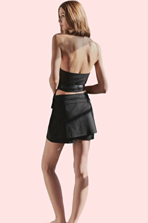 Kadın Kısa Boy Şort Etek Yüksek Bel Dokuma Poliviskon Kumaş Günlük Kombin Kaliteli Malzeme