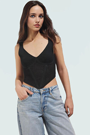 100 Polyester Triko Bluz Havuz Yaka Fitted Kalıp Crop Boy Kaliteli İşçilik Uzun Ömürlü