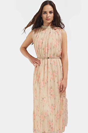 Yazlık Şifon Elbise Kemerli Piliseli Midi Boy Düz Kesim Şık Görünüm Yüksek Kalite Uzun Ömürlü