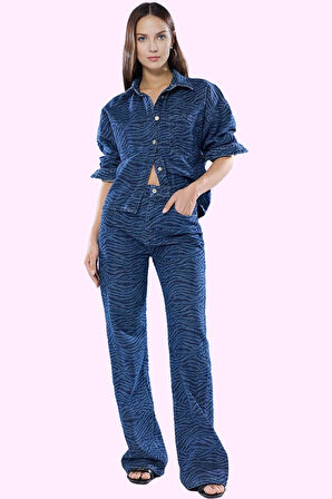 Kadın Zebra Desenli Wide Leg Jean Pantolon Pamuk Casual Stil Günlük Kullanım Modern Tasarım