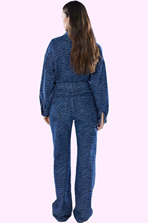 Kadın Zebra Desenli Wide Leg Jean Pantolon Pamuk Casual Stil Günlük Kullanım Modern Tasarım