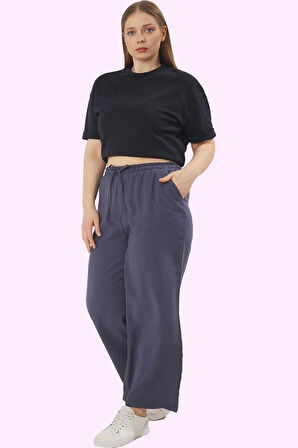 Kadın Düz Desenli Geniş Paça Pantolon Yüksek Bel Lastikli Rahat Yaz Aylarının Vazgeçilmezi