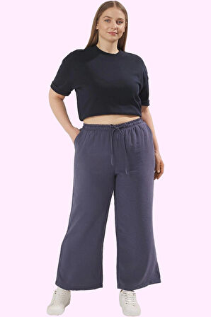 Kadın Düz Desenli Geniş Paça Pantolon Yüksek Bel Lastikli Rahat Yaz Aylarının Vazgeçilmezi