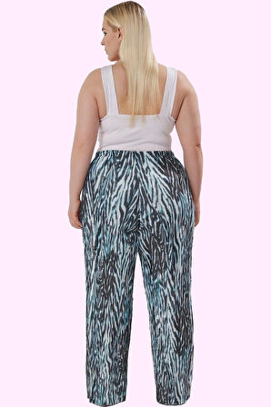 Kadın Animal Desenli Büyük Beden Yüksek Bel Geniş Paça Örme Pantolon Günlük Modern Tasarım