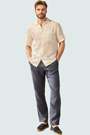 Erkek Keten Pantolon Yüksek Bel Straight Günlük Stil Hafta Sonu Yaz Aylarının Vazgeçilmezi