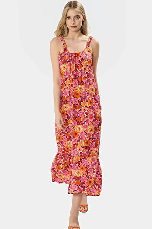 Viskoz Kumaş Maxi Elbise Çiçek Desenli Rahat Shift Kalıp Yazlık Günlük Zarifane Tasarım Modern Stil