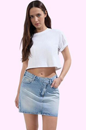 Kadın Pamuk Denim Etek Yüksek Bel A line Mini Yaz Stilin Buluştuğu Yer Vazgeçilmez Tasarım