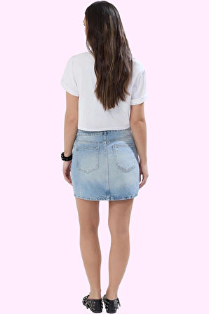 Kadın Pamuk Denim Etek Yüksek Bel A line Mini Yaz Stilin Buluştuğu Yer Vazgeçilmez Tasarım