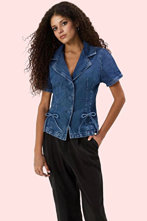 Kadın Denim Gömlek Pamuk Regular Kalıp A Line Günlük Stil Hafta Sonu Yaz Aylarının Vazgeçilmezi