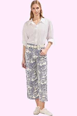 Kadın Etnik Desenli Wide Leg Pantolon Pamuk Günlük Kullanım İçin Rahat Yaz Aylarının Vazgeçilmezi