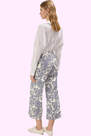 Kadın Etnik Desenli Wide Leg Pantolon Pamuk Günlük Kullanım İçin Rahat Yaz Aylarının Vazgeçilmezi