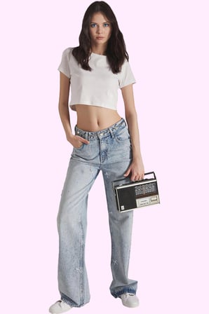 Kadın Pamuk Denim Wide Leg Pantolon Normal Bel Düz Desen Rahat Günlük Kullanım Özel Günler