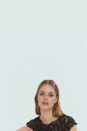 Şık Dantel Örme Bluz Fitted Kalıp Bisiklet Yaka Ay Kol Yazlık Uzun Ömürlü Konforlu Kesim