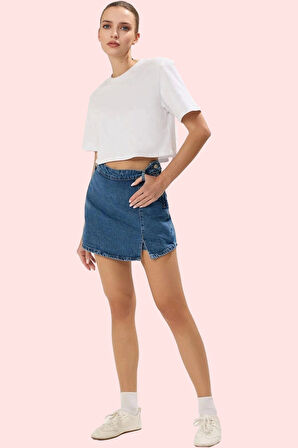 Kadın Pamuklu Denim Şort Etek Düz Desen Geniş Paça Rahat Yazlık Yaz Aylarının Vazgeçilmezi