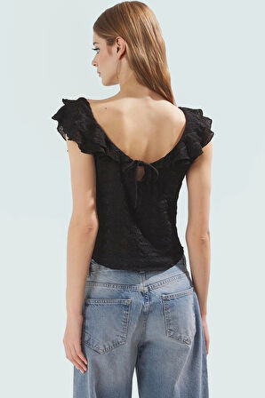 Kolsuz Fitted Örme Bluz Havuz Yaka Crop Boy Polyester Günlük Kullanım İçin Özel Tasarım