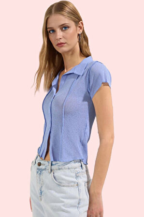 Kadın Köpük Kumaş Basic Fitted Gömlek Yaka Kısa Kollu Rahat Günlük Stil Yaz Aylarının Vazgeçilmezi