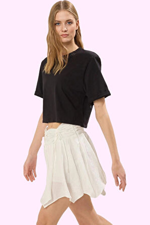 Kadın Mini Etek Asimetrik Kesim Crinkle Dokuma Yazlık Kombinler Yaz Aylarının Vazgeçilmezi