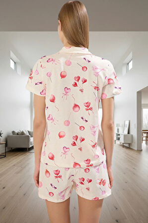 Rahat Yazlık Pijama Takımı; %100 Pamuk Şortlu Baskılı Desen Ve Şık Konforlu Kesim