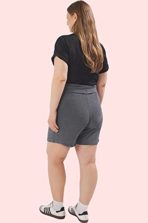 Kadın Bürümcük Dokulu Örme Şort Yüksek Bel Geniş Paça Günlük Casual Yaz Aylarının Vazgeçilmezi