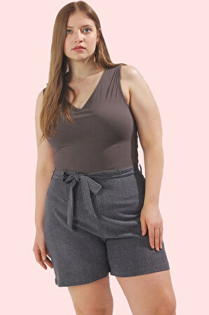 Kadın Bürümcük Dokulu Örme Şort Yüksek Bel Geniş Paça Günlük Casual Yaz Aylarının Vazgeçilmezi