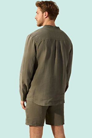 Erkek Keten Uzun Kollu Gömlek Oversize Fit Hakim Yaka Rahat Günlük Yaz Aylarının Vazgeçilmezi