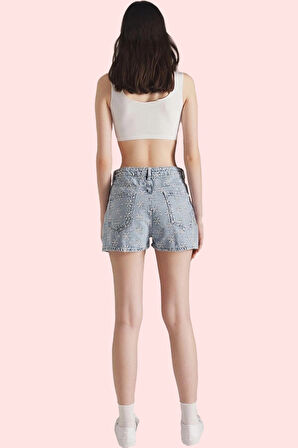 Kadın Yüksek Bel Mom Fit Denim Şort Pamuk Günlük Stil Hafta Sonu Yaz Aylarının Vazgeçilmezi