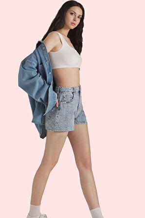 Kadın Yüksek Bel Mom Fit Denim Şort Pamuk Günlük Stil Hafta Sonu Yaz Aylarının Vazgeçilmezi