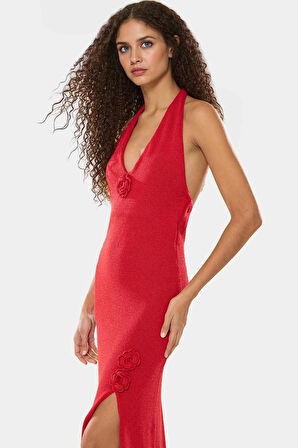 A Line Triko Maxi Elbise V Yaka Yazlık Şık Rahat Kaliteli İşçilik Ve