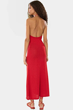 A Line Triko Maxi Elbise V Yaka Yazlık Şık Rahat Kaliteli İşçilik Ve