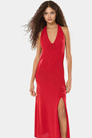 A Line Triko Maxi Elbise V Yaka Yazlık Şık Rahat Kaliteli İşçilik Ve