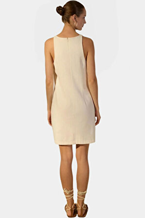 Pamuk Keten Mini Elbise Kolsuz Shift Kalıp Yazlık Mükemmel Uyum Günlük Kullanım İçin