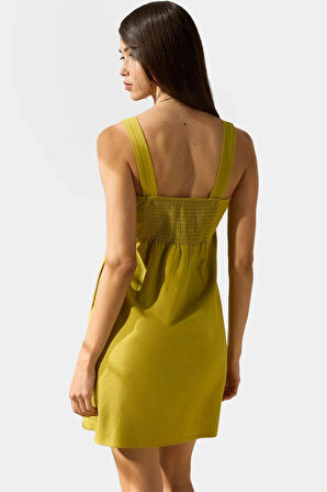 Kolsuz A Kesim Mini Elbise Nefes Alan Pamuk Keten Kumaş Rahat Kalıp Kaliteli İşçilik