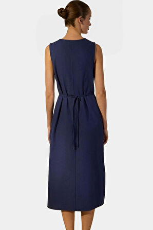 Keten Karışımlı Kolsuz Midi Gömlek Elbise Yazlık Şıklık Rahat Ve Şık Trend Tasarım