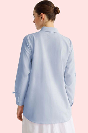 Kadın Modern Fiyonk Detaylı Terrycotton Dokuma Gömlek Günlük Kullanım İçin Kaliteli Malzeme