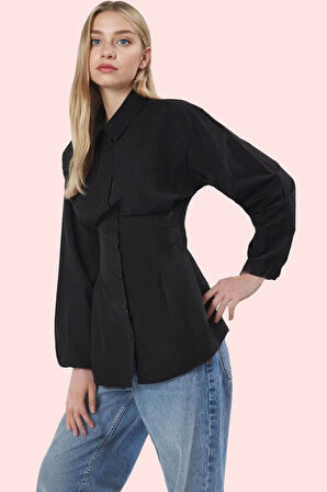 Kadın Pamuk Polyester Terrycotton Kumaş Gömlek Düz Desen Yaka Fitted Kalıp Günlük Şıklık Hafta Sonu