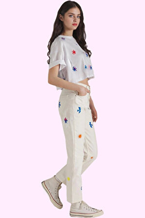 Kadın Pamuk Denim Pantolon Yüksek Bel Straight Günlük Casual Hafta Sonu Yaz Aylarının Vazgeçilmezi