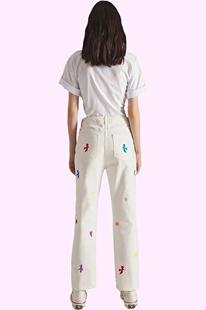 Kadın Pamuk Denim Pantolon Yüksek Bel Straight Günlük Casual Hafta Sonu Yaz Aylarının Vazgeçilmezi