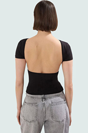 Şık Crop Bluz Nefes Alan Örme Kumaş Sırt Dekolteli Fitted Kalıp Günlük Kullanım İçin