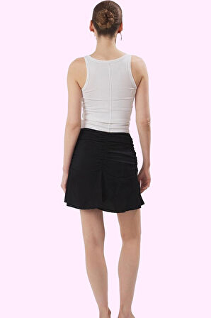 Kadın Mini Örme Etek Zebra Desenli Büzgü Detayı Kalem Yaz Günlük Kullanım Kaliteli Malzeme