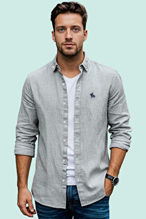 Erkek Smart Gömlek Nakış Detaylı Uzun Kollu Pamuklu Günlük ve İş İçin Yaz Aylarının Vazgeçilmezi