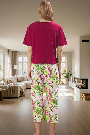 Pamuklu Örme Pijama Takımı Çiçek Desenli Rahat ve Şık Premium Kalite Kullanım
