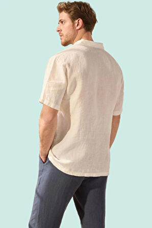 Erkek Keten Kısa Kollu Basic Gömlek Rahat Günlük Stil Hafta Sonu Yaz Aylarının Vazgeçilmezi